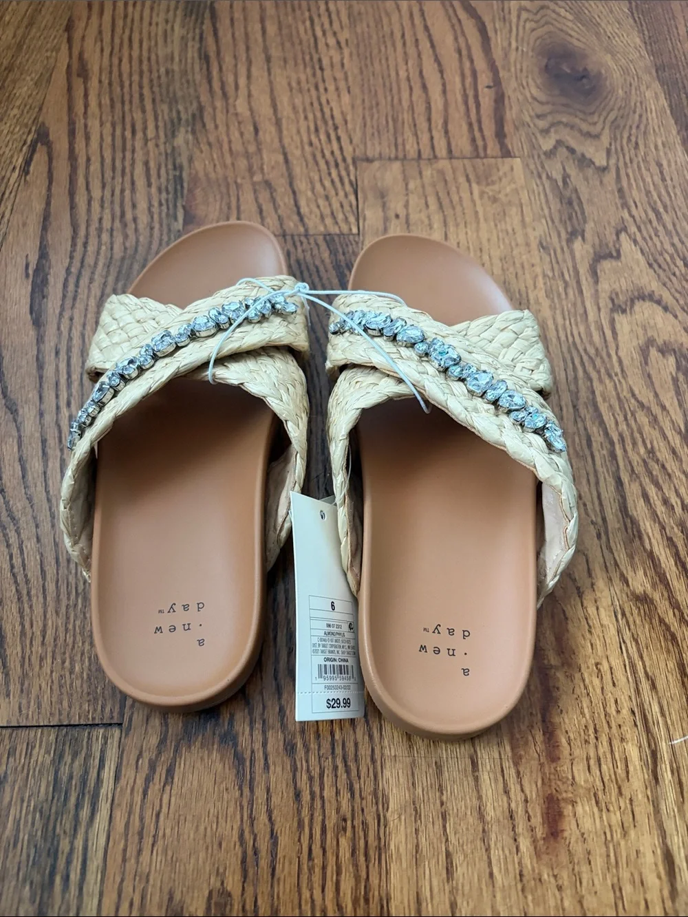a new day Braided Crystal-Accent Slide Sandals in Natural Size 6 New